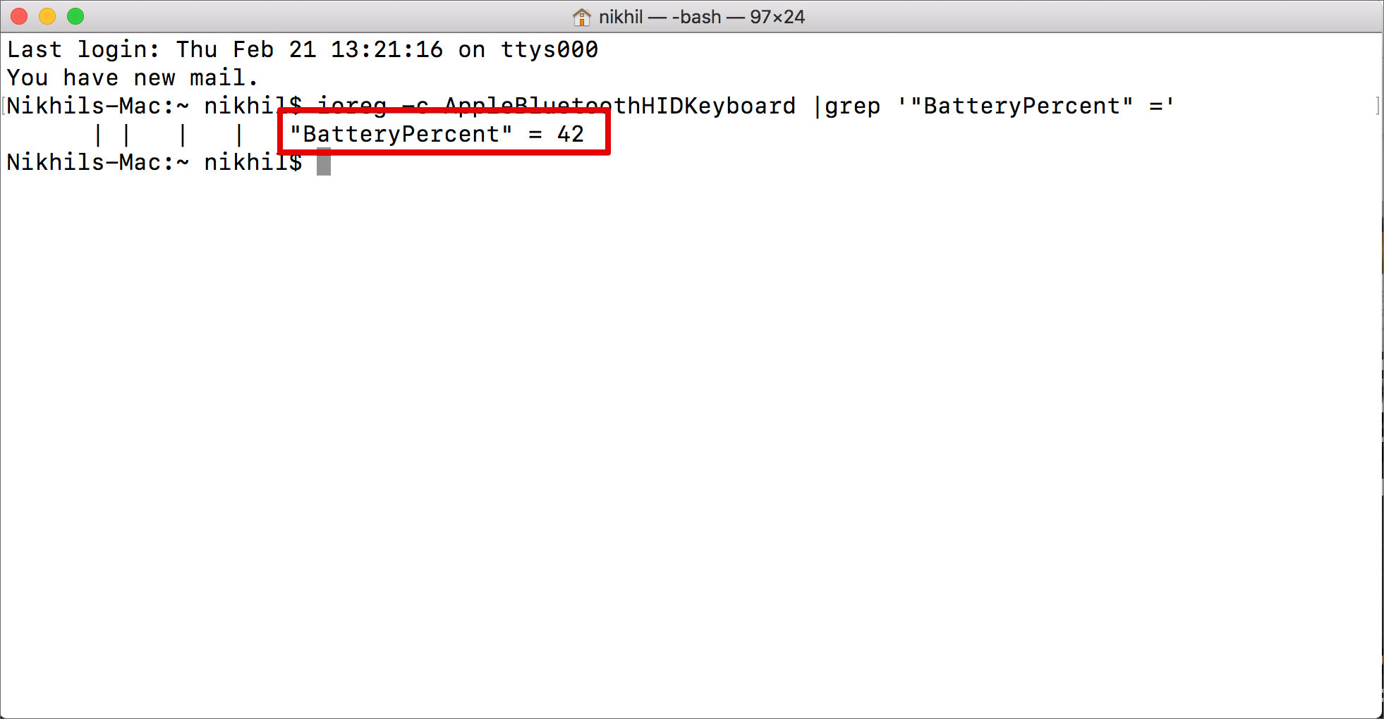 View battery percentage of the Bluetooth keyboard Using Mac terminal app