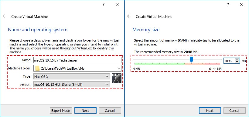 Virtual Machine Name and Memory Size