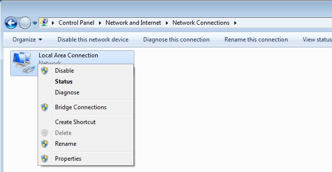 Windows 7 disable network adapter