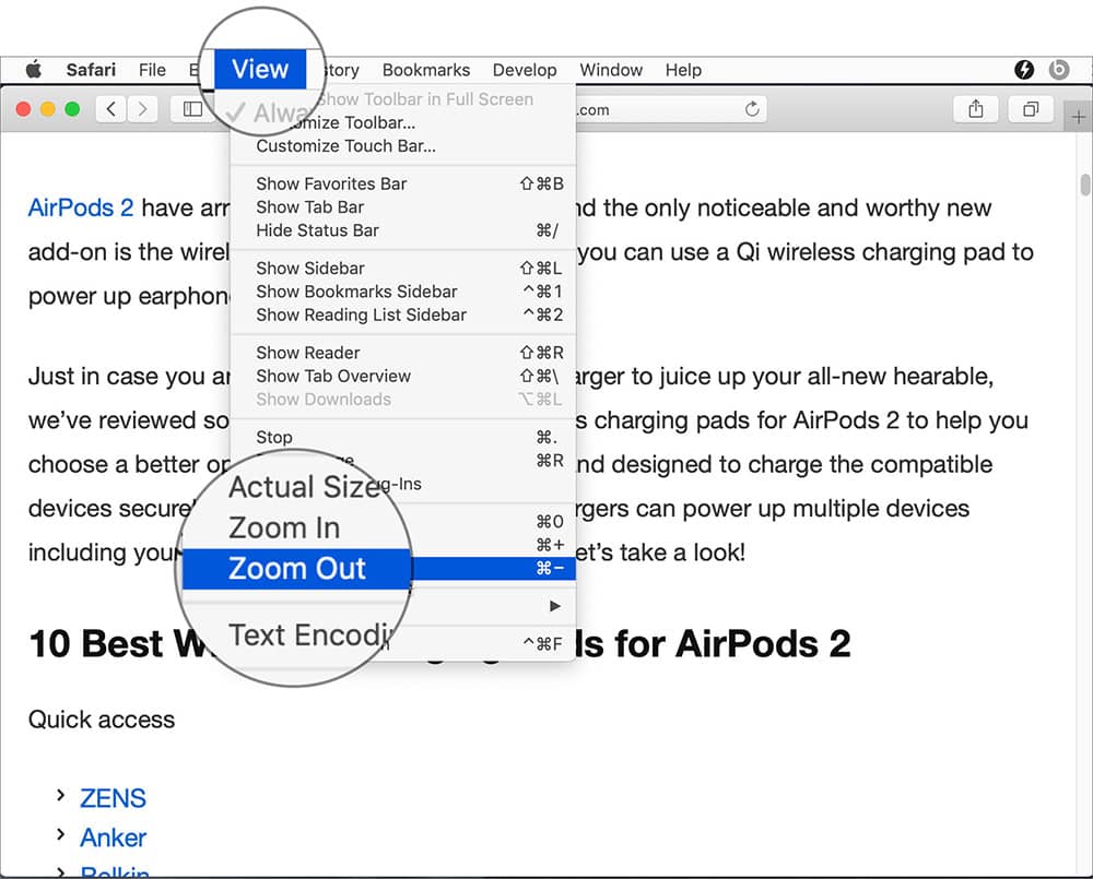 how to zoom out on safari ios