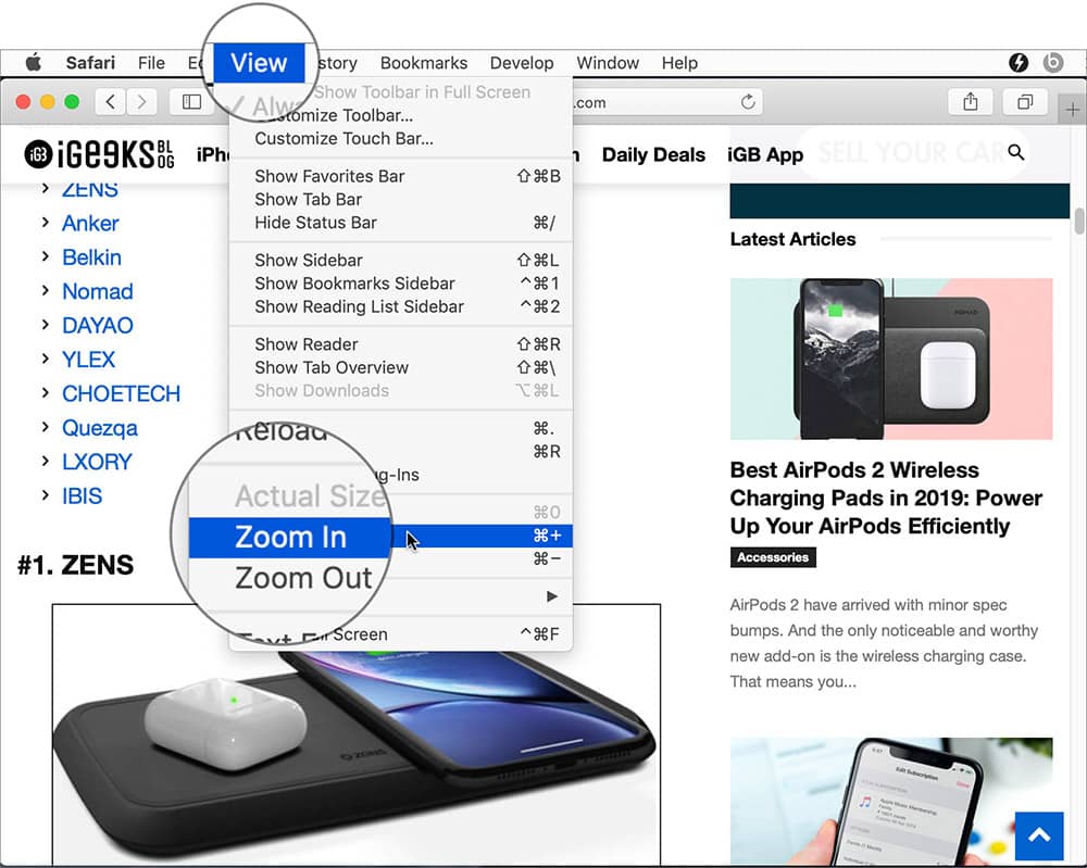 Zoom in on webpages in Safari on Mac