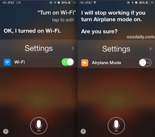 Toggle system settings in iOS with Siri