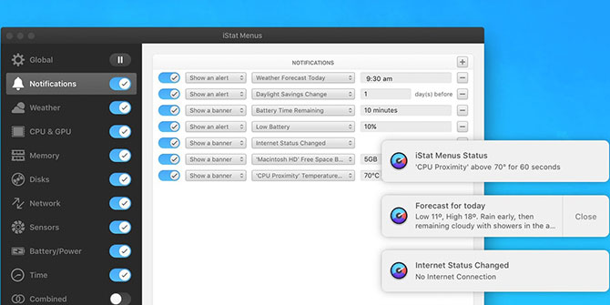 Examples of iStat Menus notifications