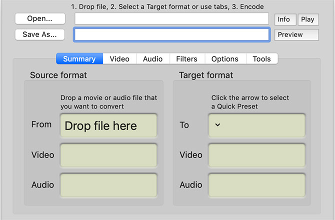 Start screen for ffmpegX