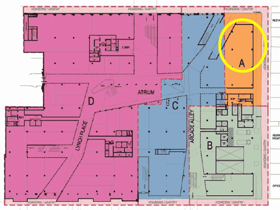 Here is the site plan for the Myer Emporium redevelopment. The northeast corner of the site is where the Apple logo appears on renderings.