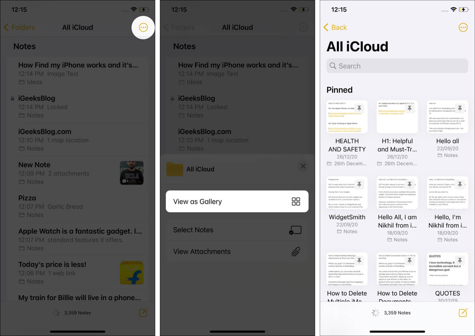 Change from list to thumbnail view for notes