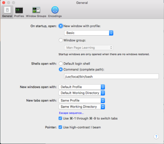 change the terminal shell through preference