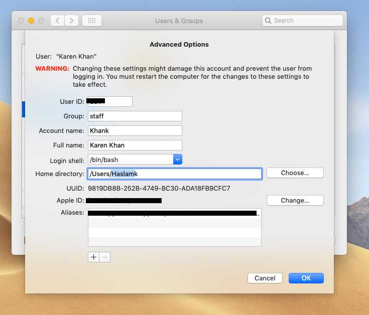 Change user name Mac