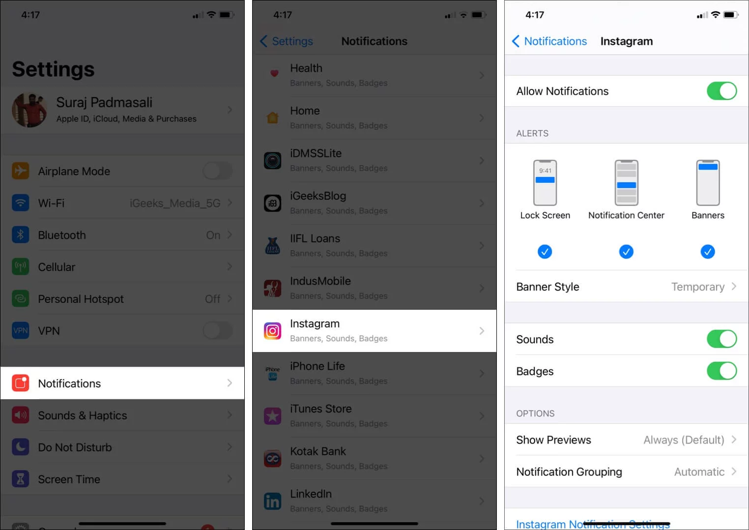 Check iPhone Notification Settings