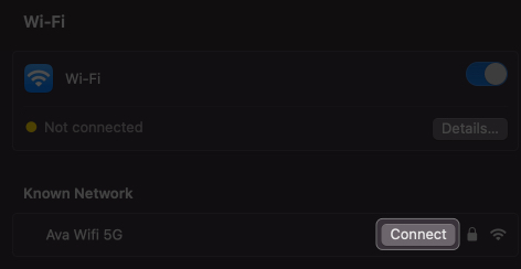 click connect in wi-fi on mac