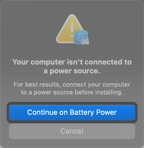 click continue on battery power
