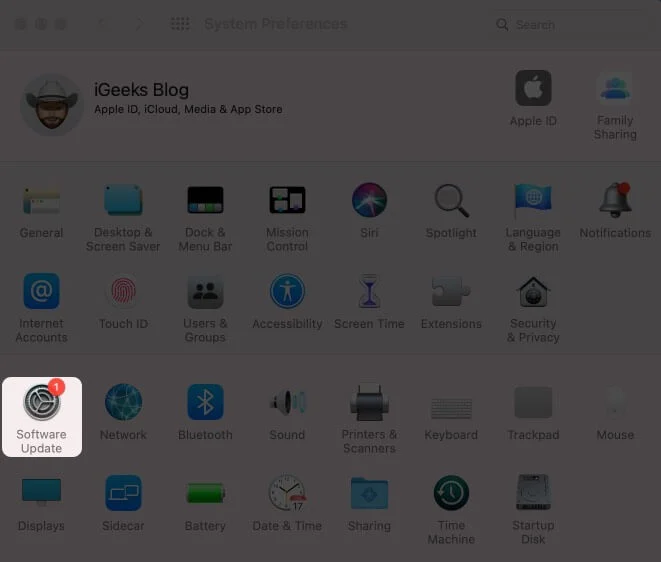 Click on Software Update in System Preferences on Mac