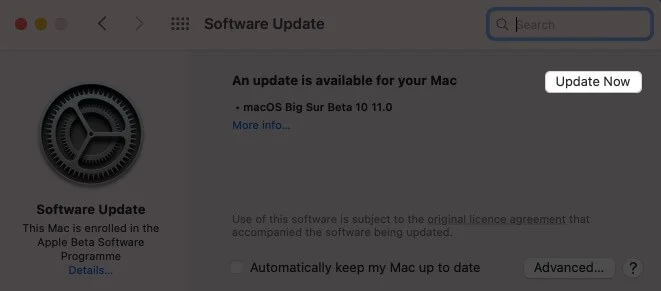 Click on Update Now to Update macOS