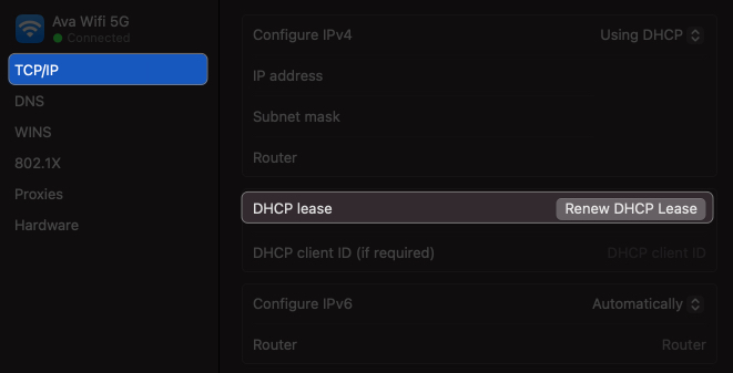 click tcp/ip, select renew dhcp lease in wi-fi settings