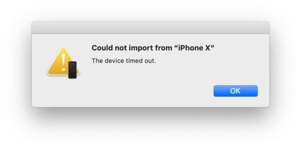 Continuity Camera could not import from iPhone or iPad device timed out error