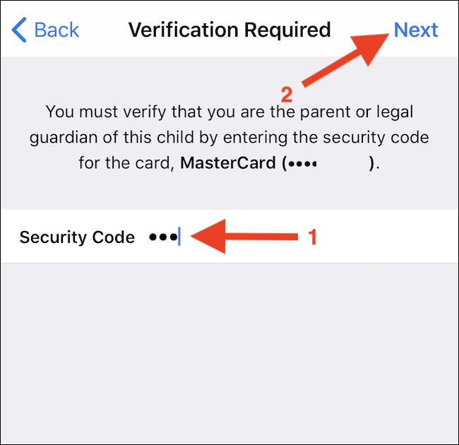 Enter CVV and tap Next