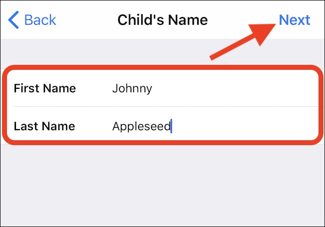Enter child's name. Tap Next.