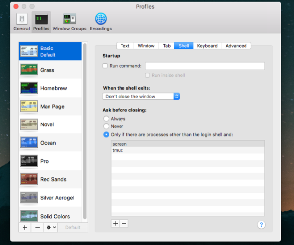 customize the shell attributes