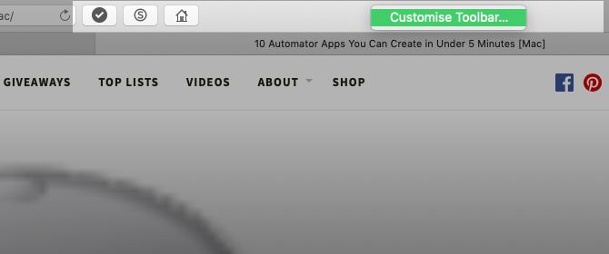 Customize Toolbar option in Safari on Mac