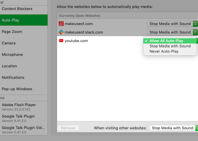 customise auto-play settings for YouTube in Safari preferences on Mac