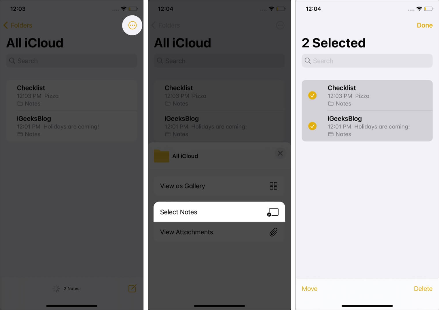 Delete Multiple Notes on iPhone
