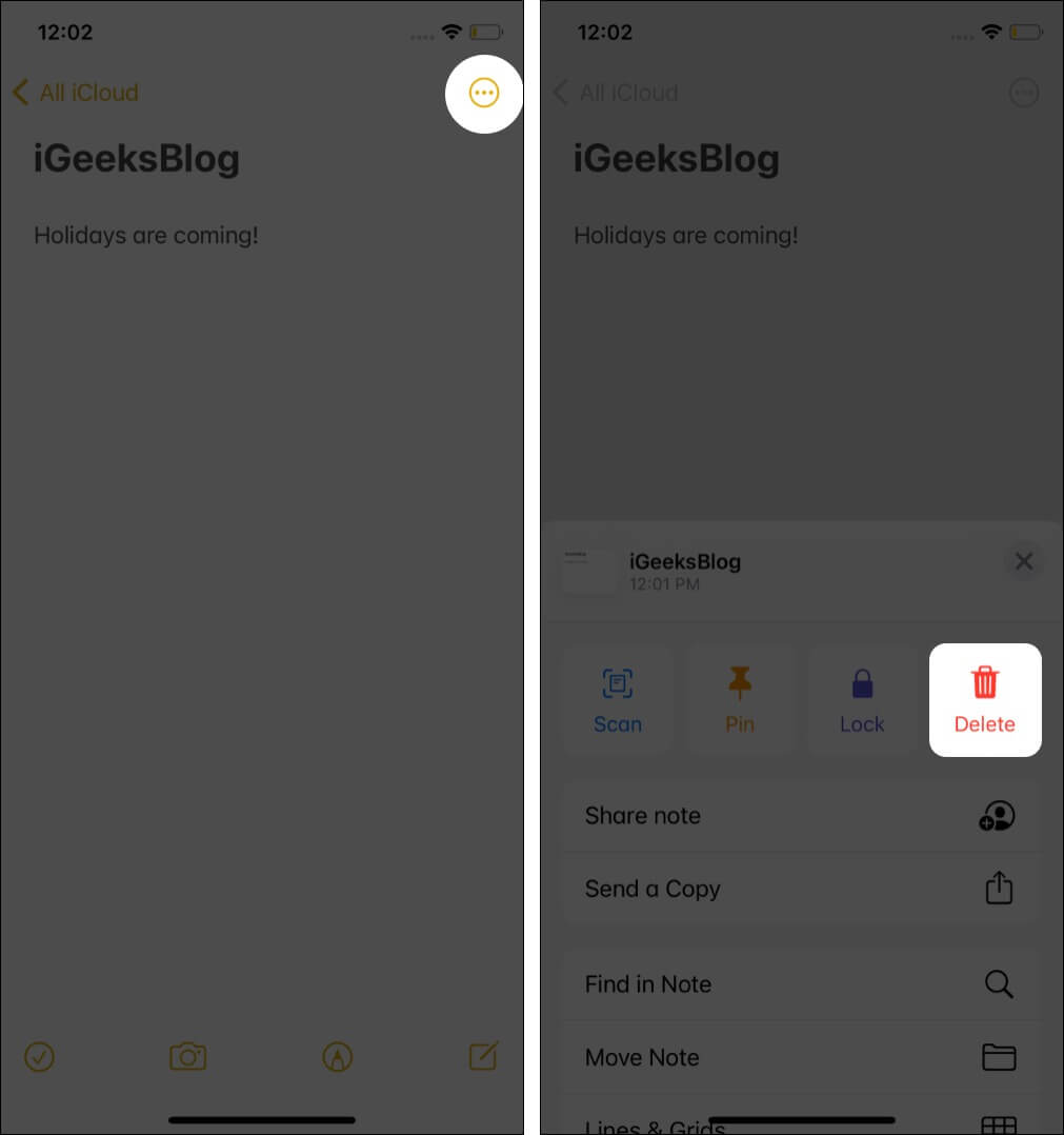 Delete Notes on iPhone