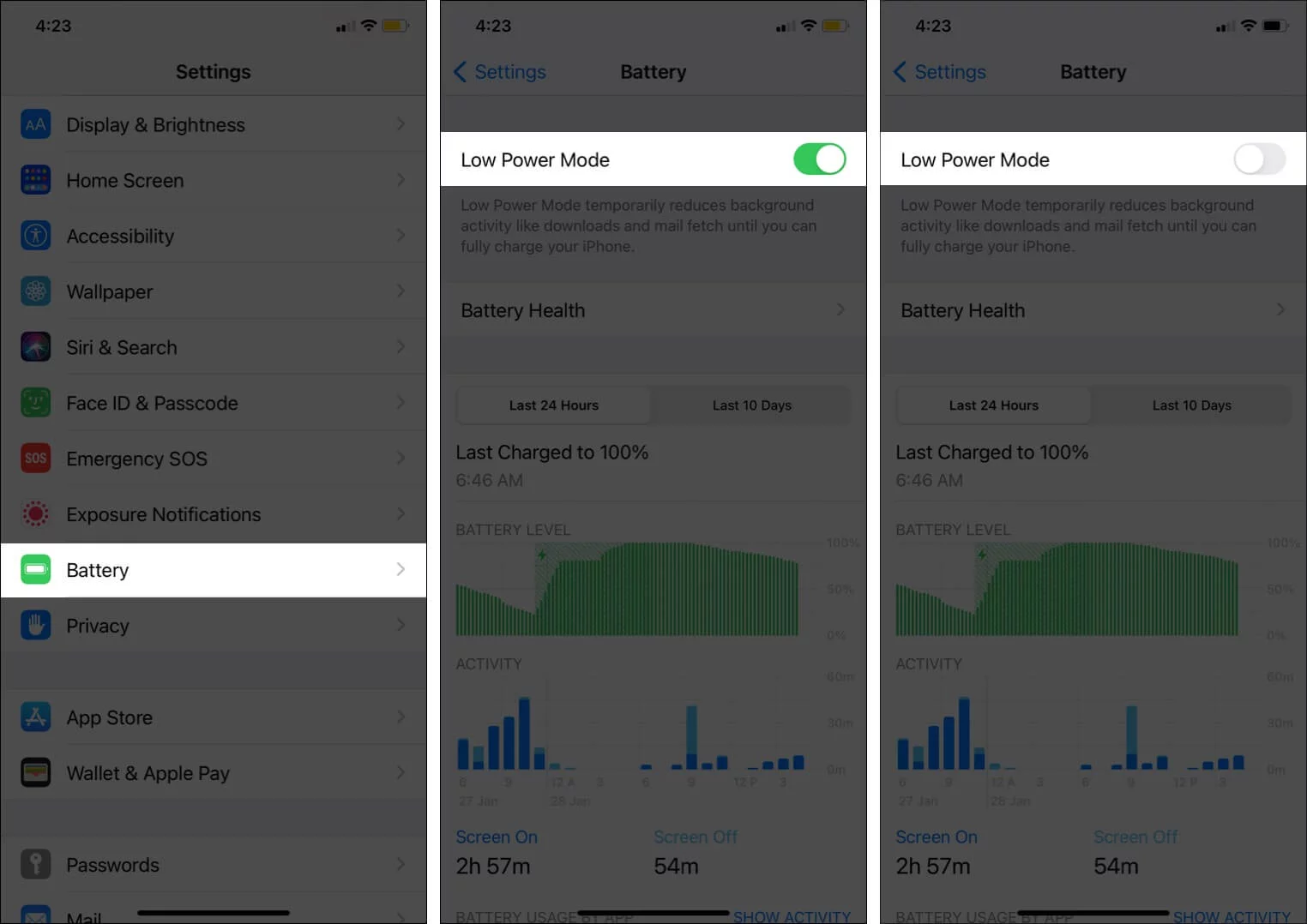 Disable low power mode on iPhone