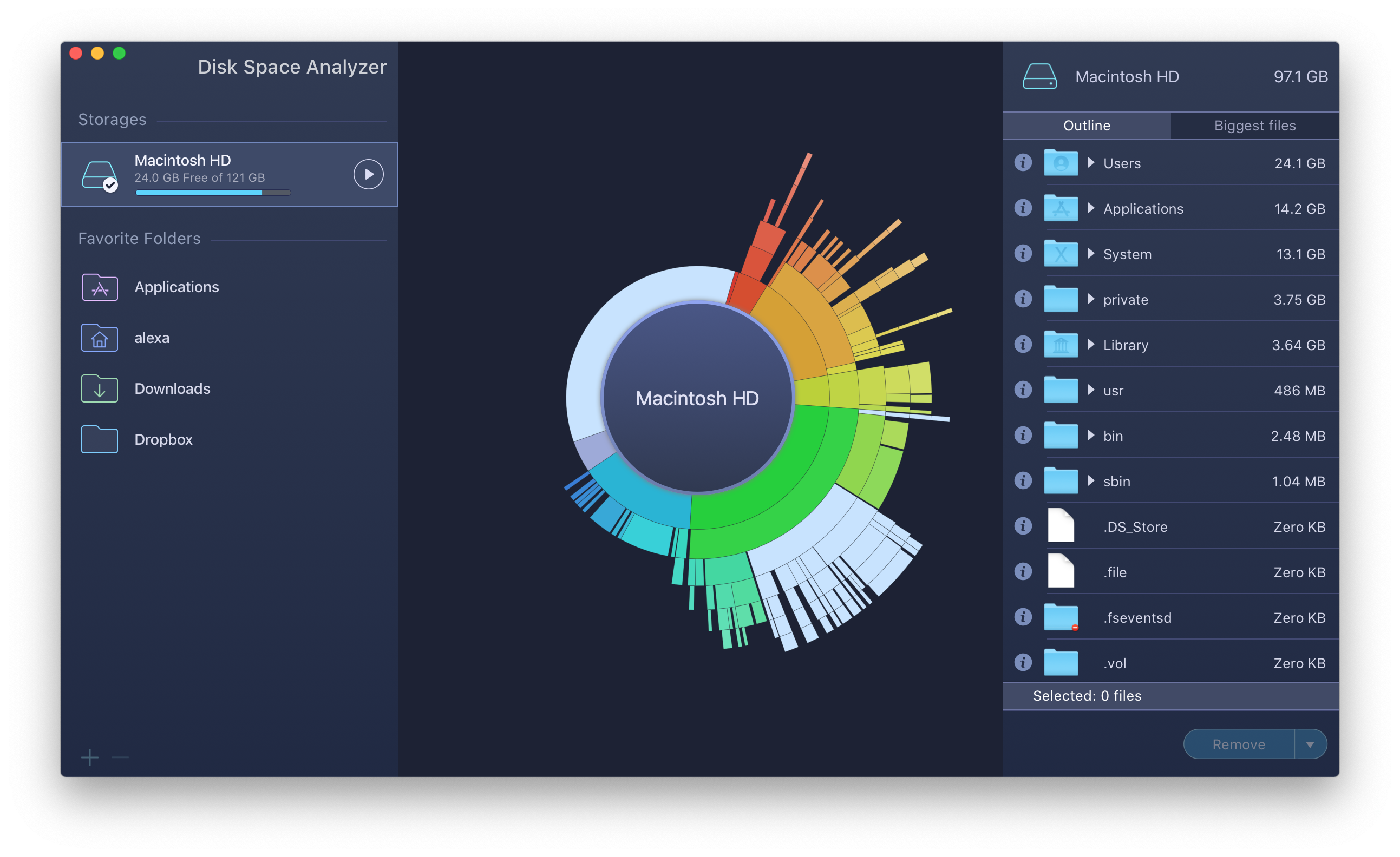 Disk Space Analyzer window showing Mac storage usage Disk Space Analyzer app for checking Mac disk usage
