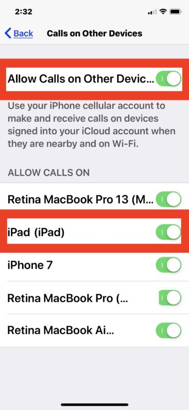 Enable phone calls on iPad from the iPhone