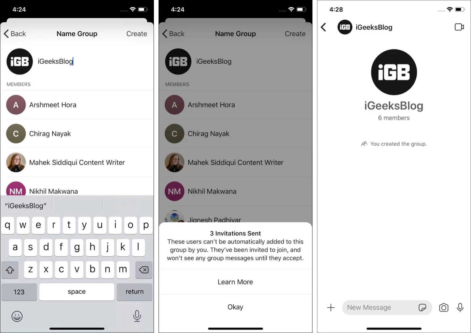 Enter the Group name and Tap Create