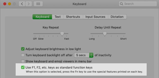 macOS setting to flip function key bahvior