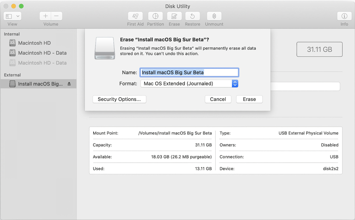 format boot drive macos big sur