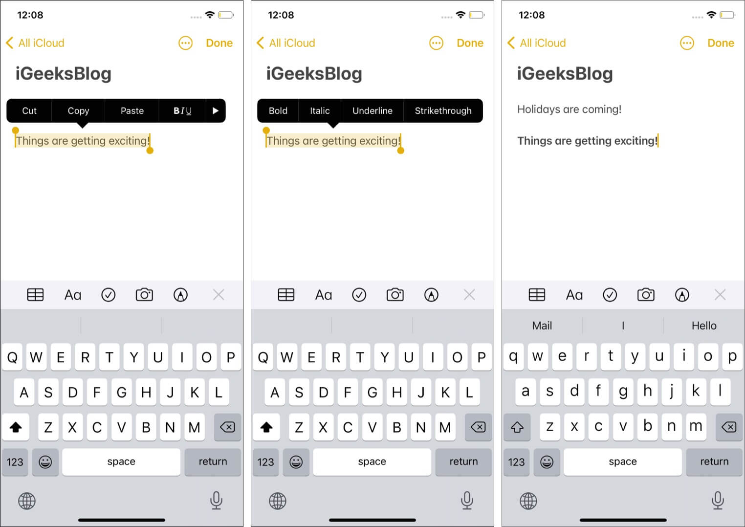 Format text in Notes app