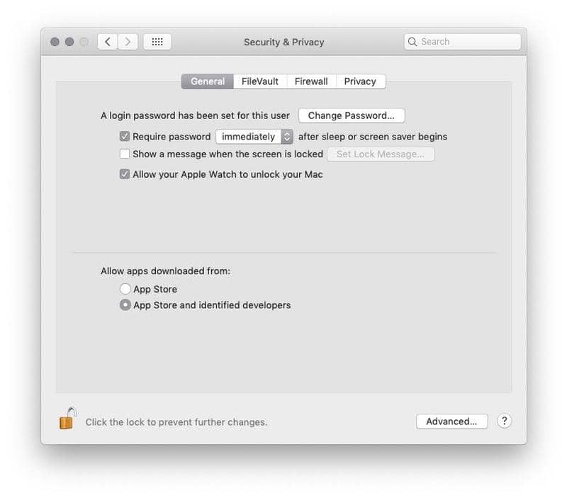 Security & Privacy settings