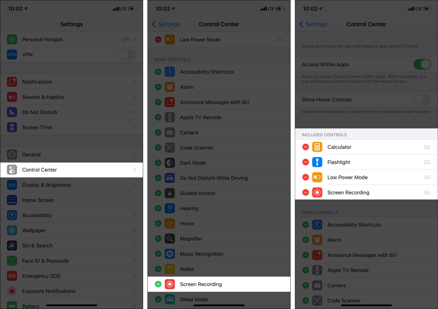 How to enable screen recording button in Control Center