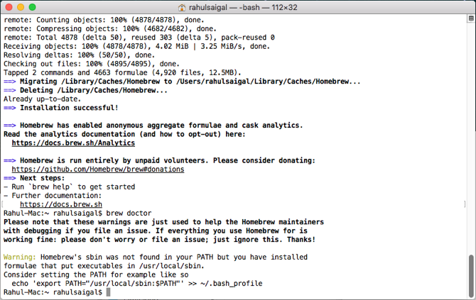 verify the homebrew installation