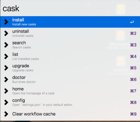 manage homebrew and cask with alfred