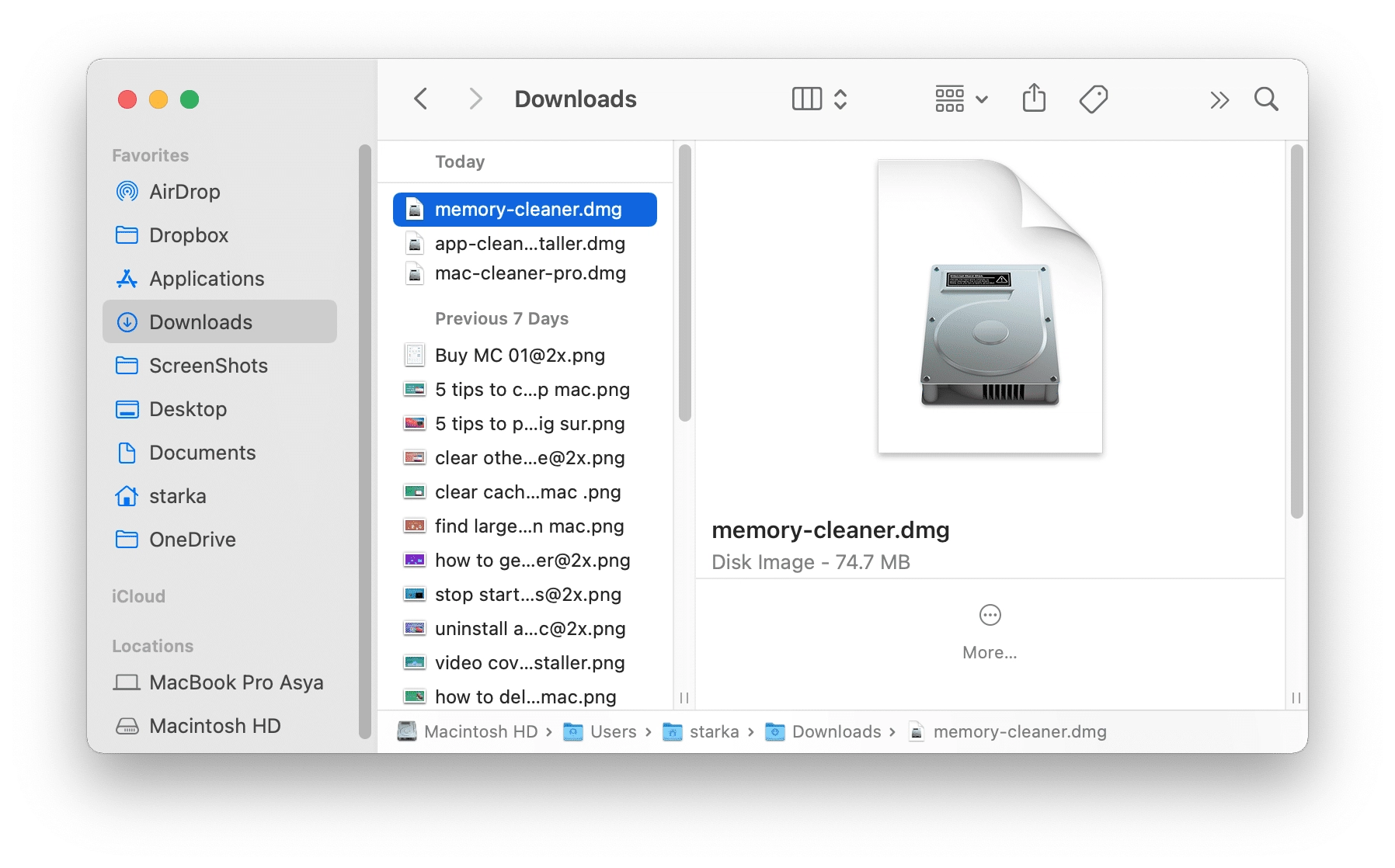 Remove installation files to clean up Other Storage Downloads folder showing installation files on Mac
