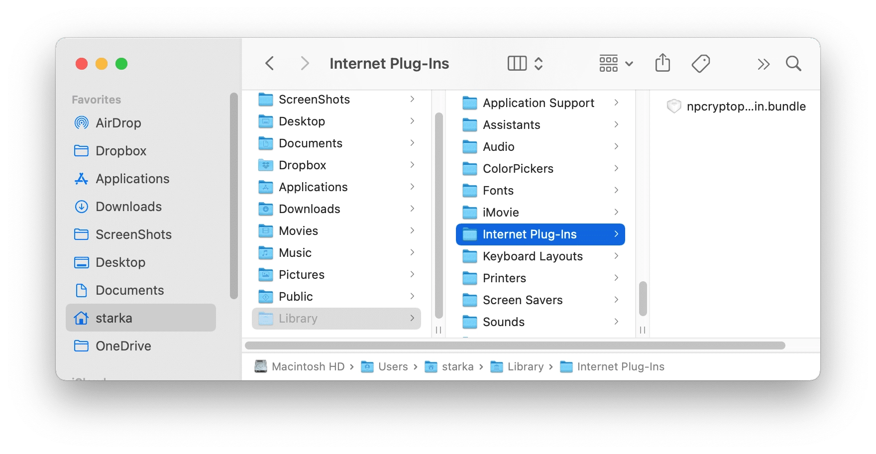 Remove unneeded Internet Plug-Ins folder Finder window showing the Internet Plug-Ins folder
