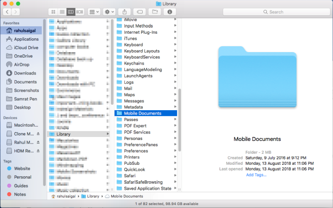 library mobile documents folder