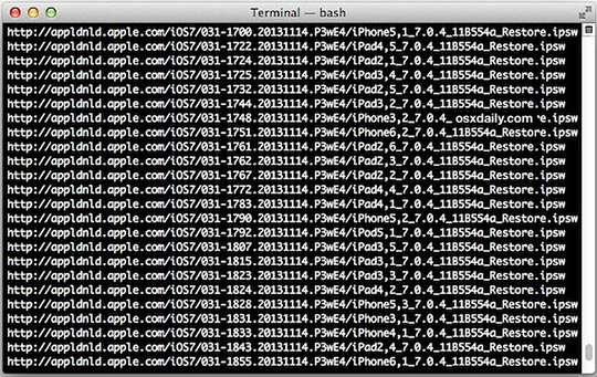 Get a list of all IPSW files available from Apple