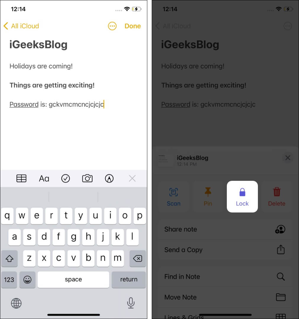Lock notes with a password on iPhone