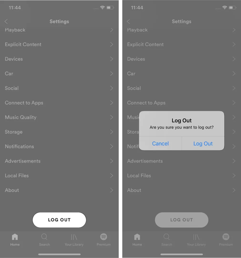 log out from spotify on iphone