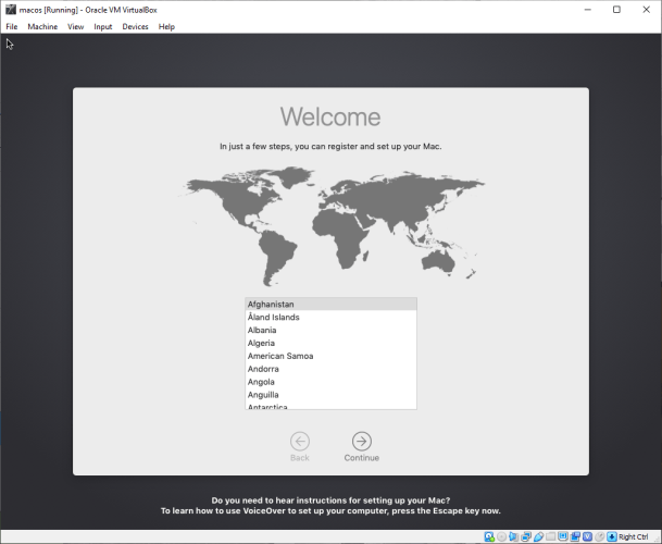 macos virtual machine virtualbox welcome screen