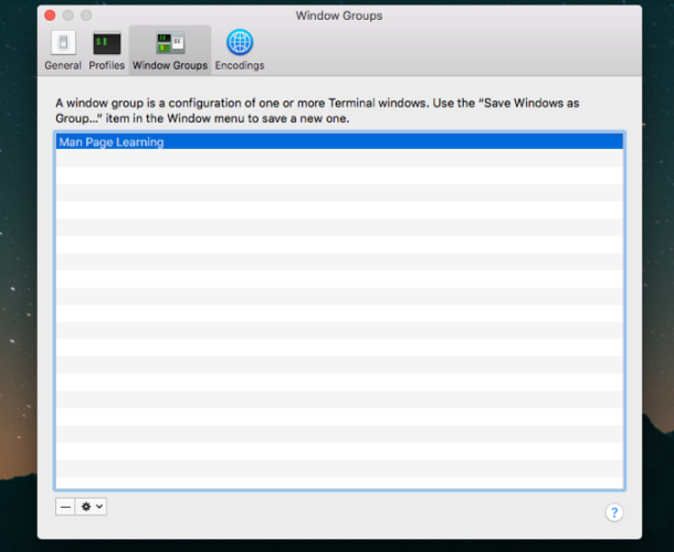 manage window groups in terminal