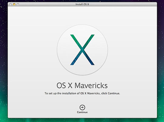 OS X Mavericks Install Screen
