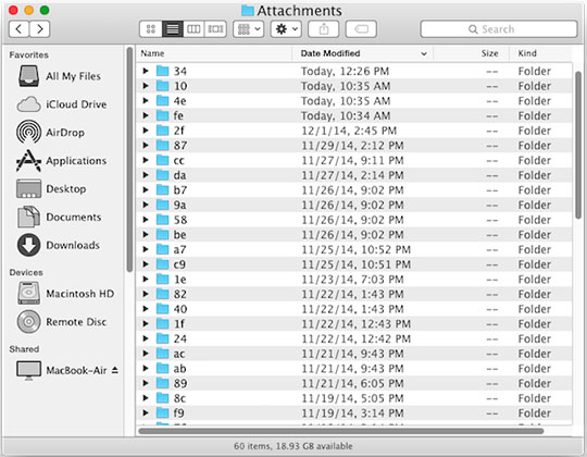 Message app attachments folder