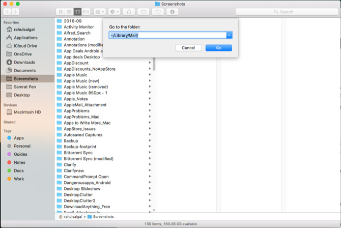 navigate to library mail directory with a hotkey