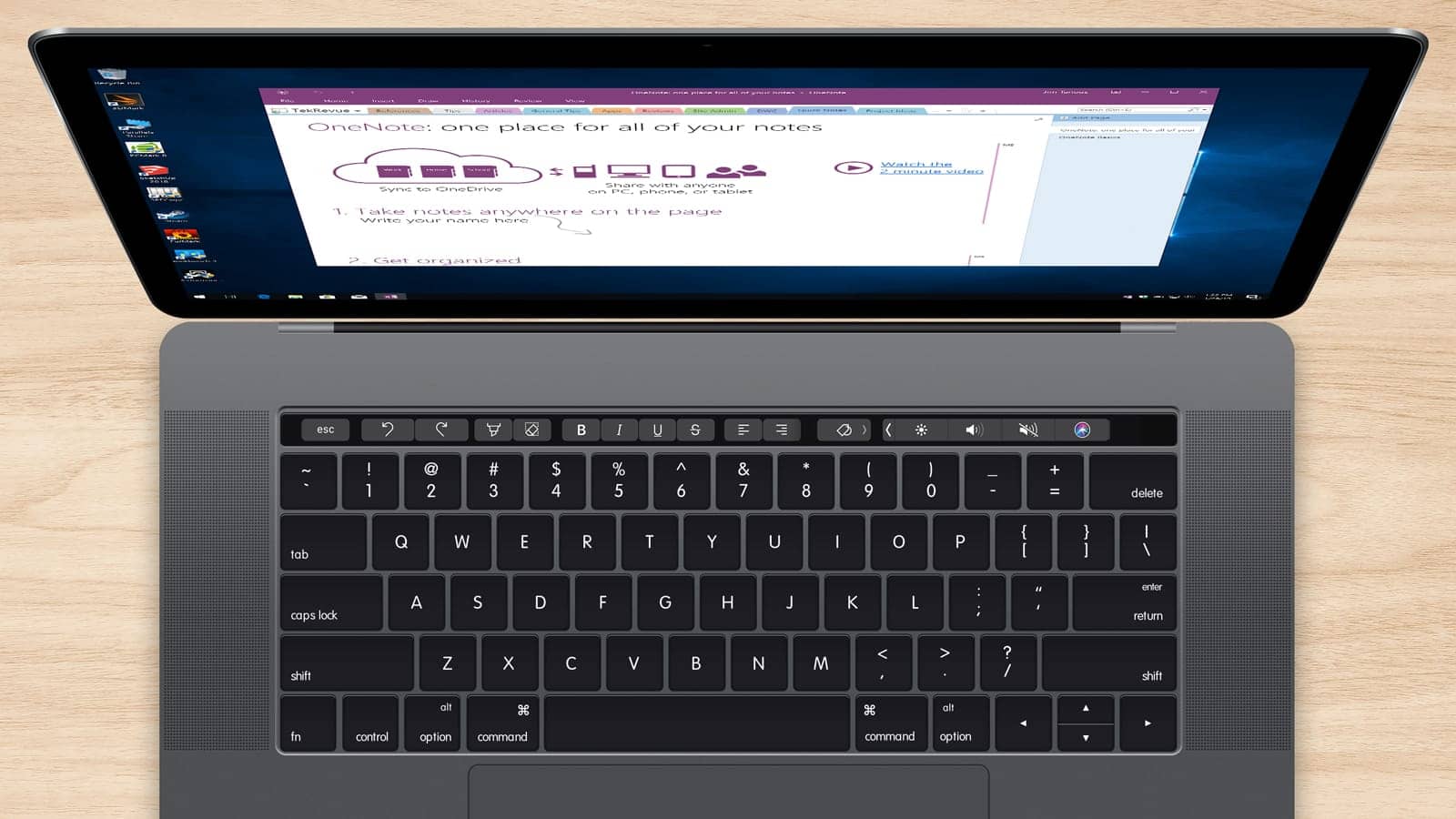 parallels touch bar onenote