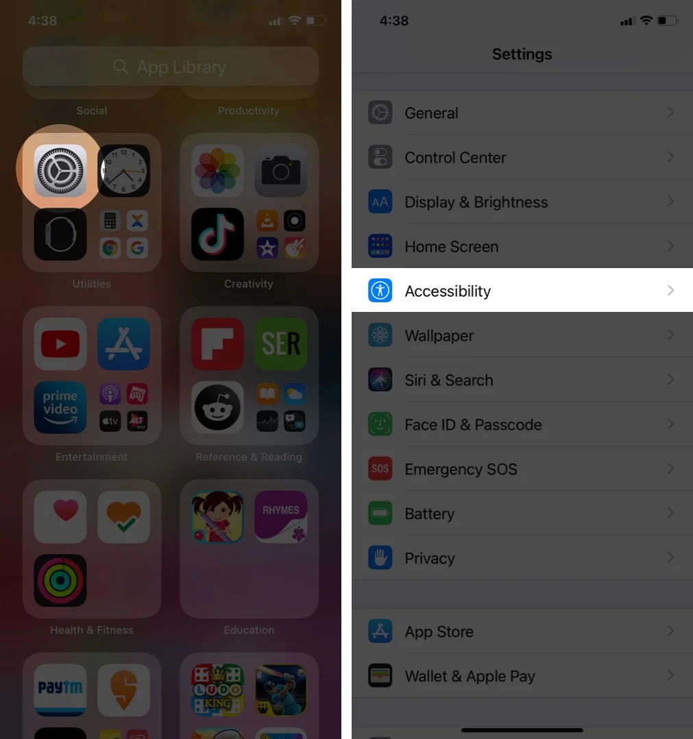 open settings and tap on accessibility in ios 14 on iphone